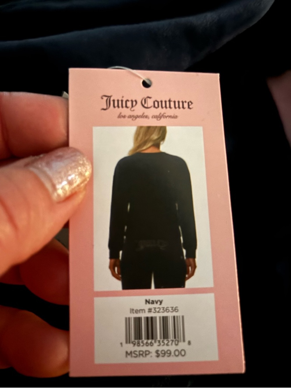 Juicy Couture Blue Velour Crewneck with Rhinestone Logo - XL - Picture 3 of 3